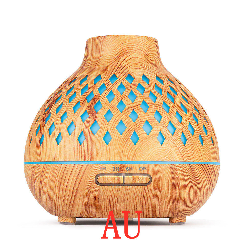 Wooden diffuser with blue lights on a white background