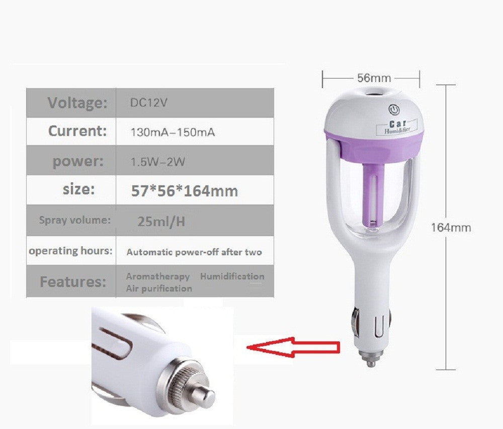 Car humidifier with specifications on a white background