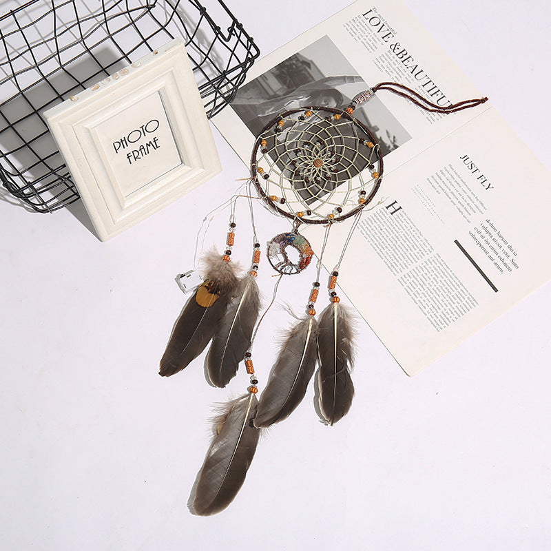 Dreamcatcher with feathers on a magazine page