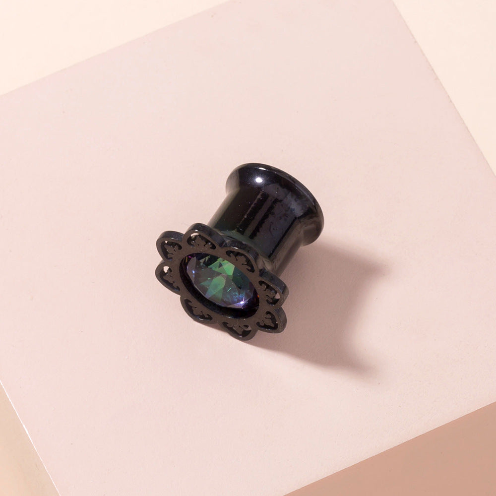Personalized Black Stainless Steel Earrings With Gemstones