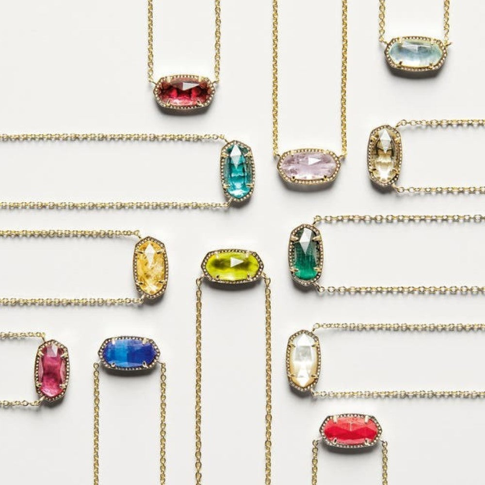 Collection of necklaces with colorful gemstones on a white background