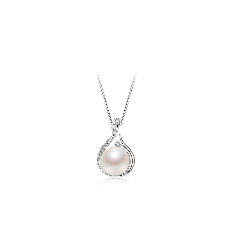 Pearl necklace with silver chain on a white background