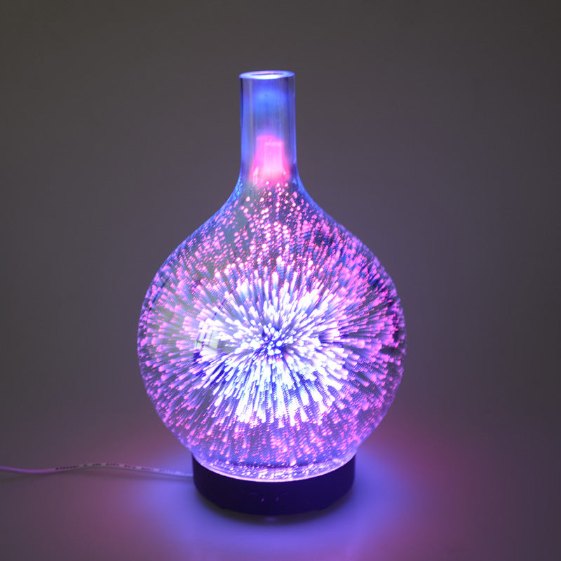 Decorative lamp with colorful light effects on a dark background
