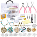 Jewelry making kit with tools, beads, and components on a white background