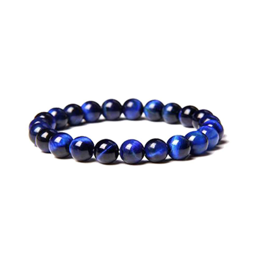 Blue beaded bracelet on a white background