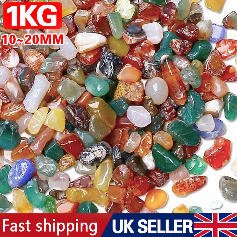 Assorted colored stones with a '1KG' label and 'Fast shipping UK Seller' text on a white background.