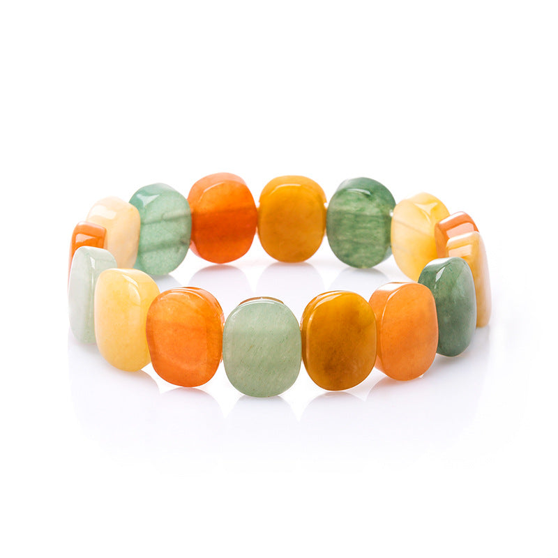 Multicolored beaded bracelet on a white background