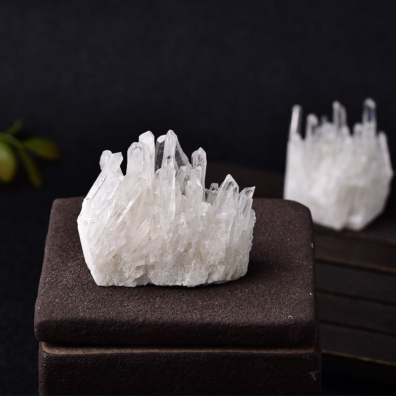 Crystal formations on a dark surface with a blurred background