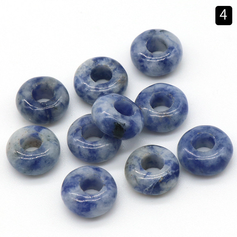 Blue stone beads on a white background