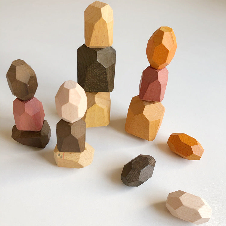 Set of wooden geometric shapes on a white background