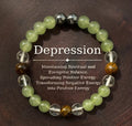 Beaded bracelet with text on a brown background