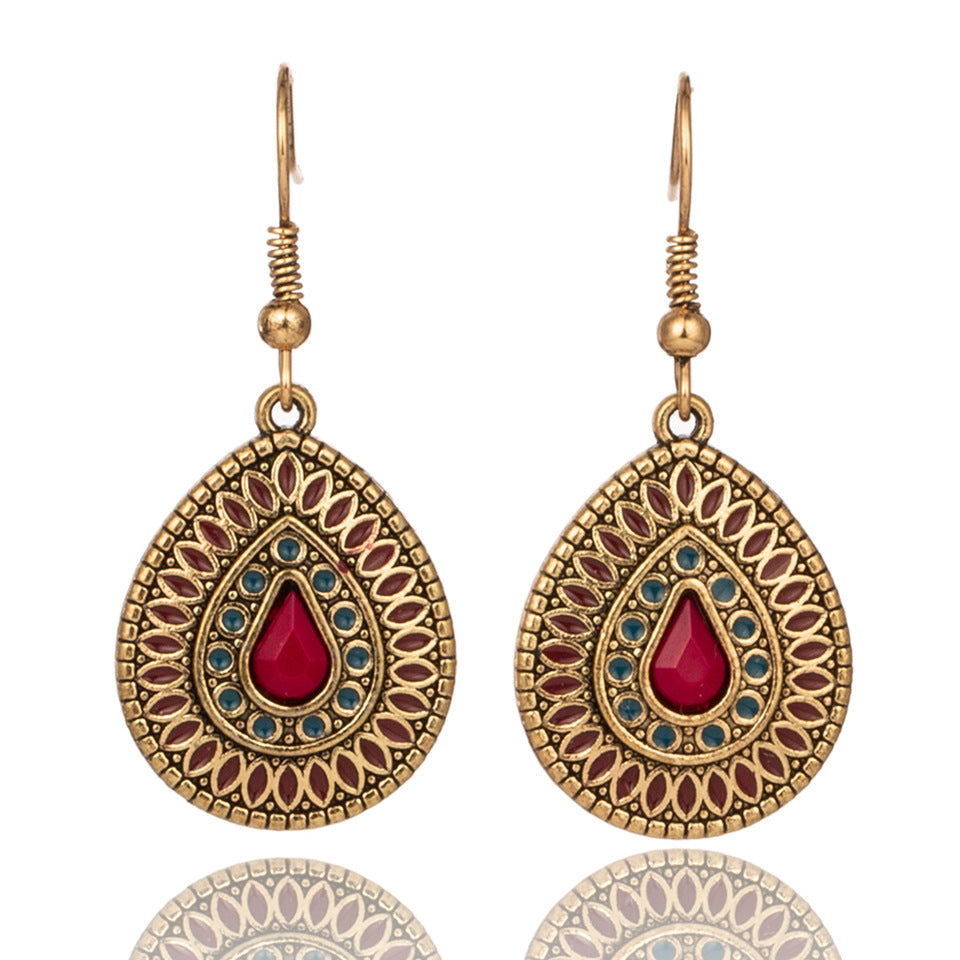 Drop-shaped alloy earrings with gemstones