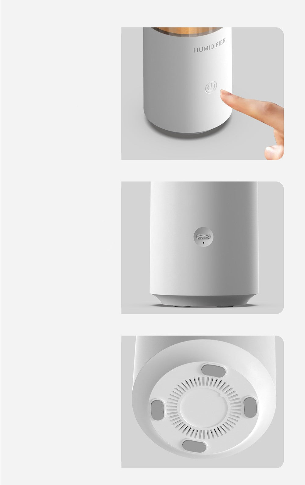 Collage of a white humidifier with different angles on a light gray background