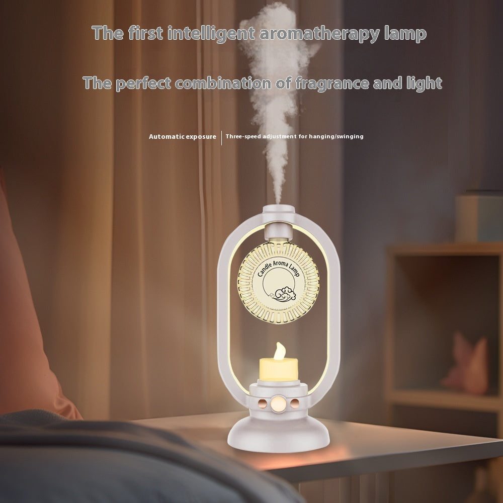 Aromatherapy lamp emitting steam with a blurred background