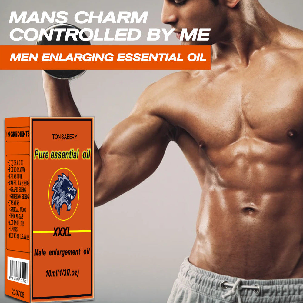 Box of Tongsabery male enlargement oil with a muscular man in the background