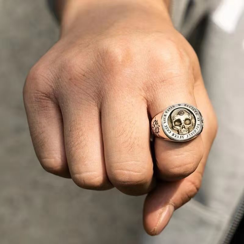 European And American-style Retro Bold Skull Ring For Men
