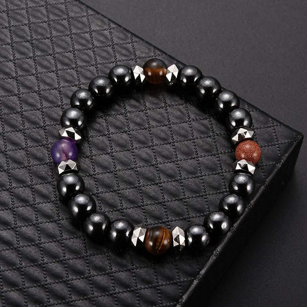 Black beaded bracelet with multicolored beads on a textured black surface