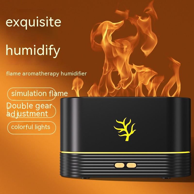 Flame aromatherapy humidifier with simulation flame on an orange background
