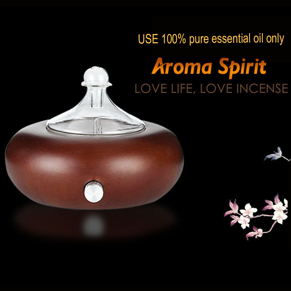 Aroma diffuser with 'Aroma Spirit' branding on a black background
