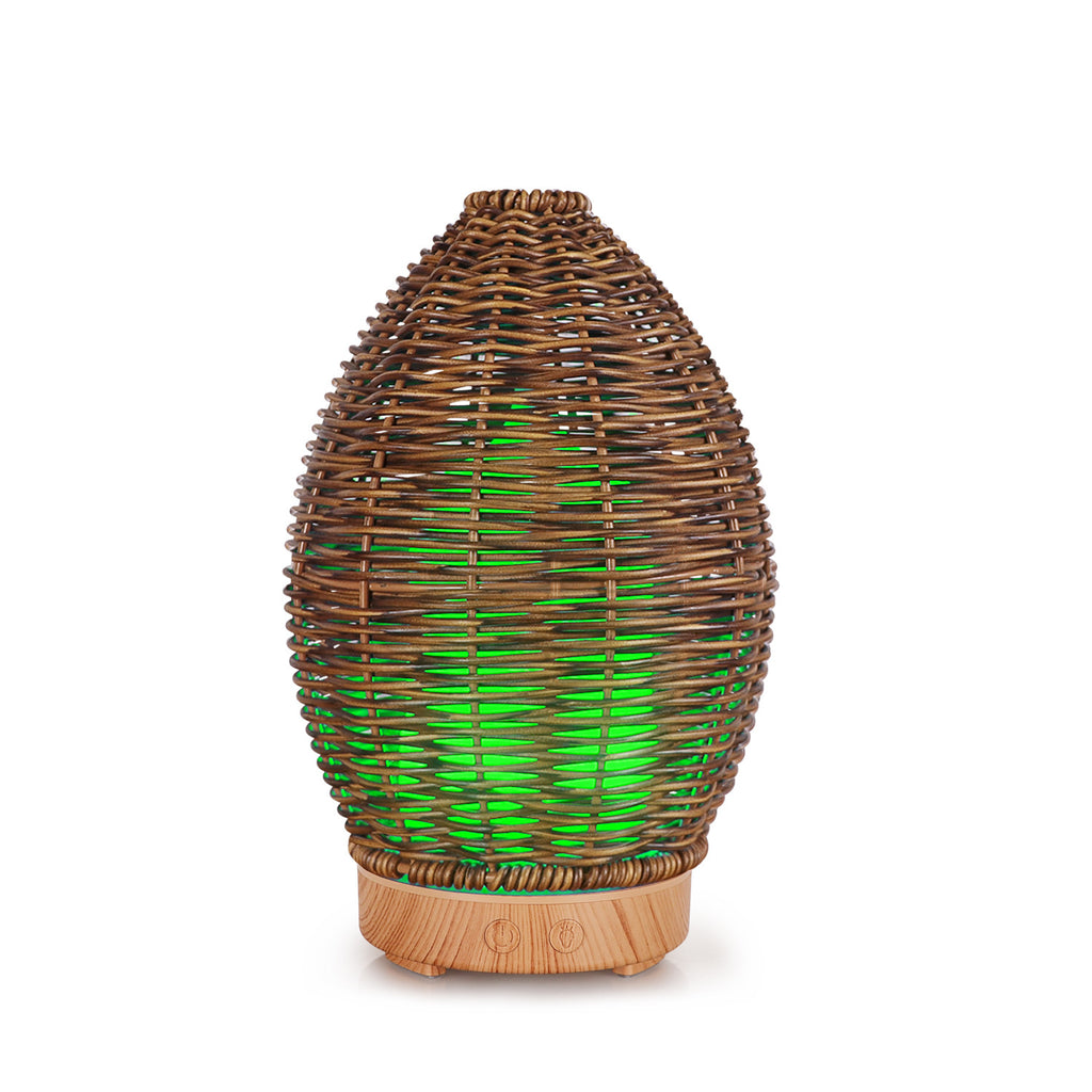 Wicker basket with green interior on a white background