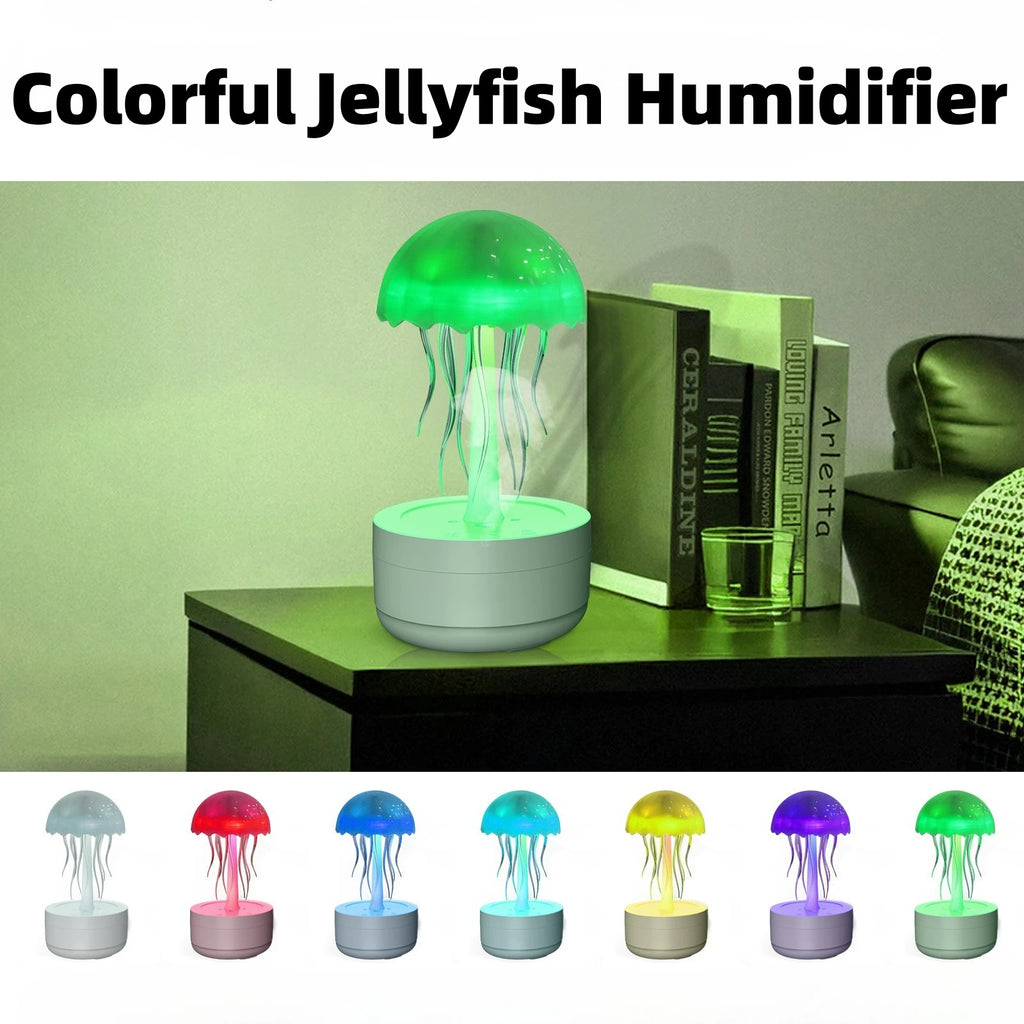 Colorful jellyfish humidifier on a table with a green background