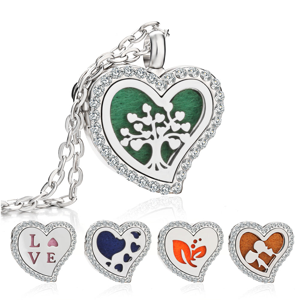 Heart-shaped pendant with four smaller heart charms on a white background