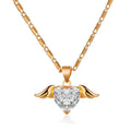 Gold necklace with a heart-shaped diamond pendant on a white background