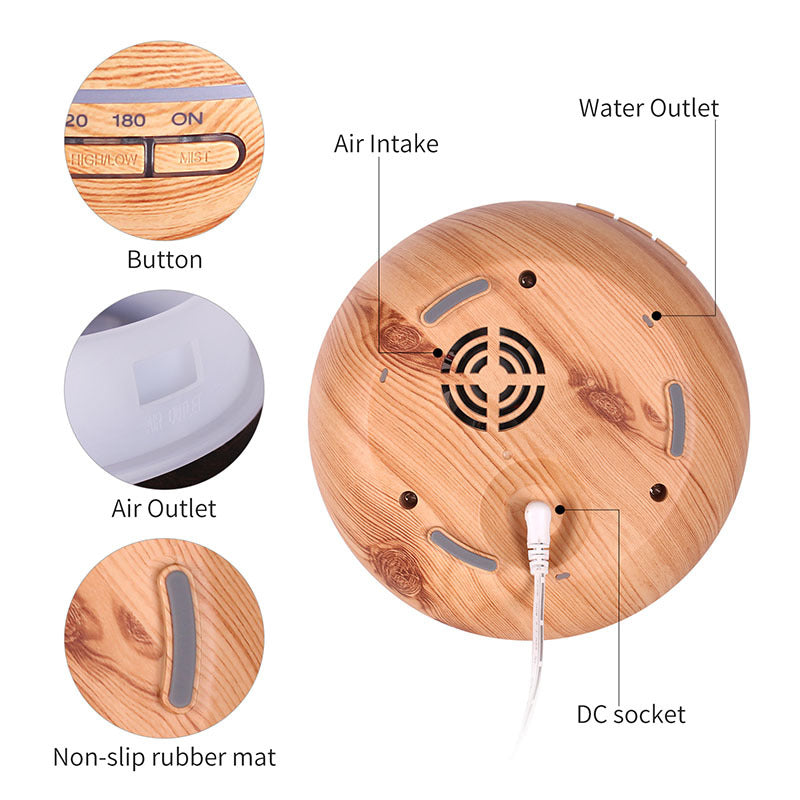 Wooden diffuser with labeled parts on a white background