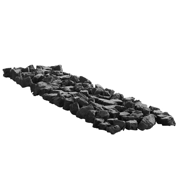 Row of black stones on a white background