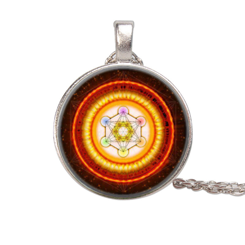 Pendant with a colorful geometric design on a white background