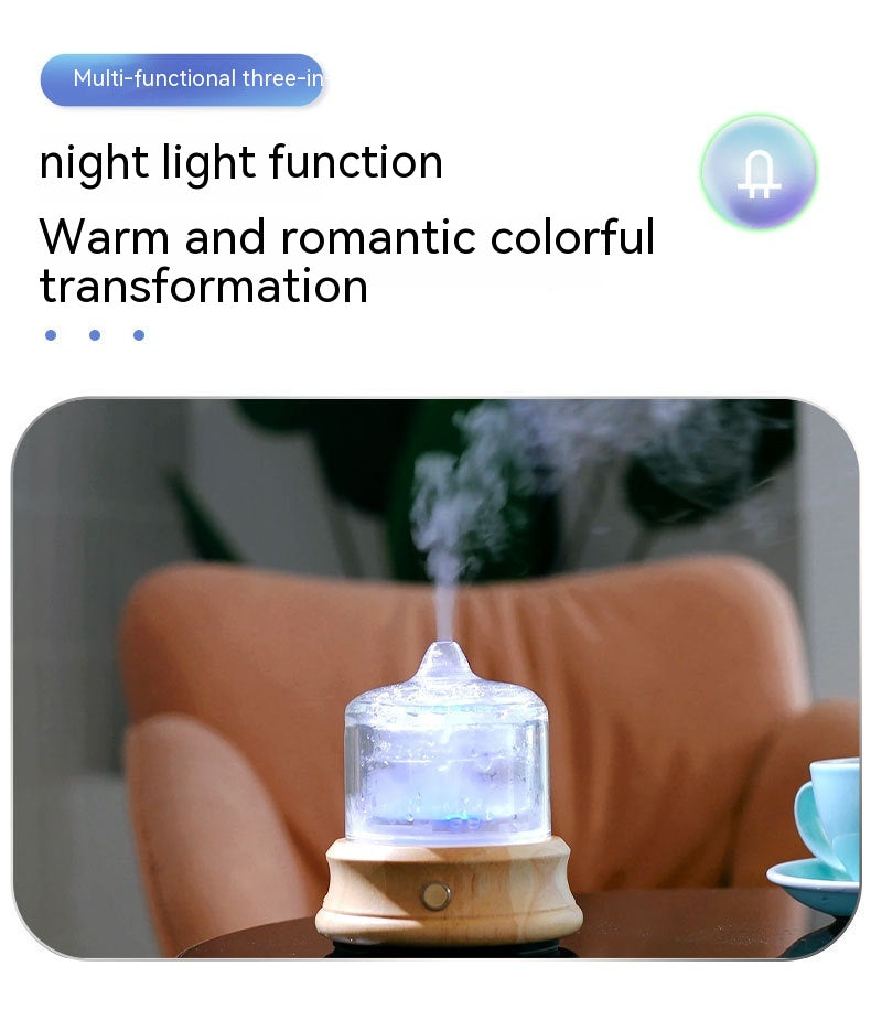 A multi-functional night light with a warm and romantic colorful transformation feature, placed on a surface with a blurred background.