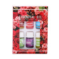 Set of essential oils in a decorative box with floral design