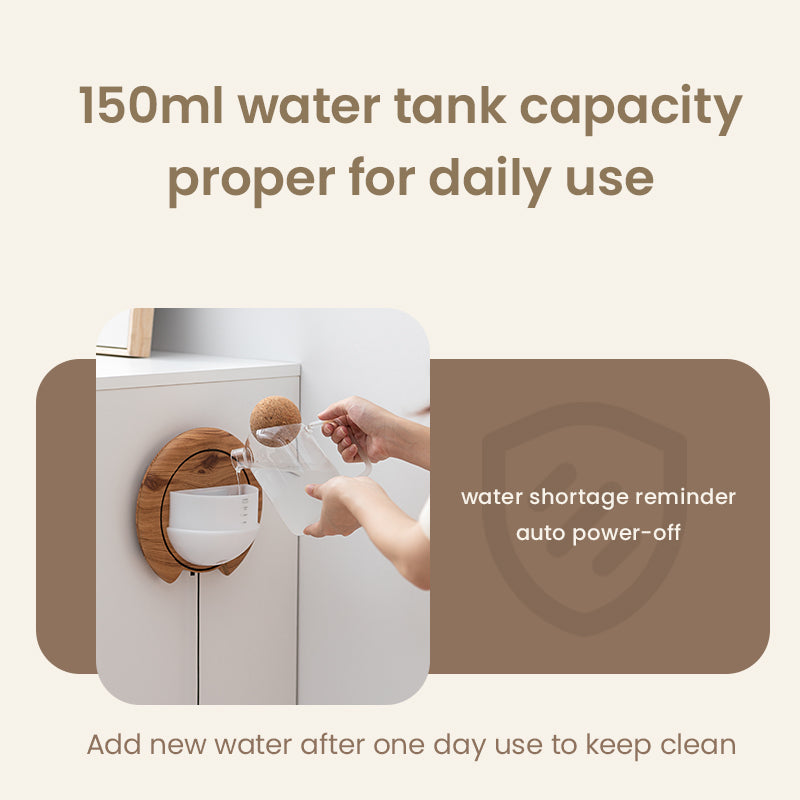Product with water tank capacity features and usage instructions on a beige background
