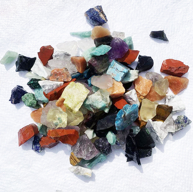 Assorted colorful crystals on a white background