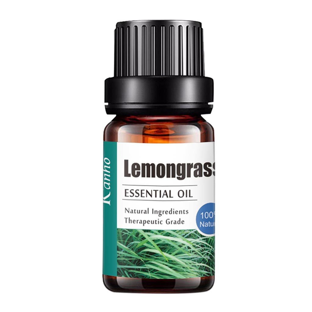 Bottle of Lemongrass essential oil with a white background