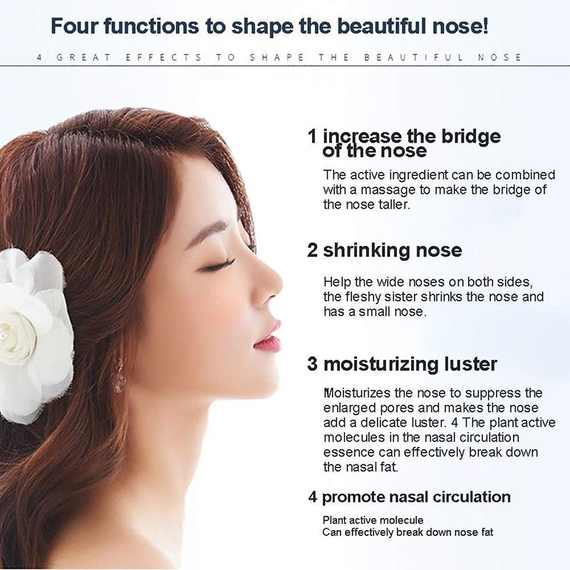 Advertisement for nose reshaping product with text and a woman's profile.