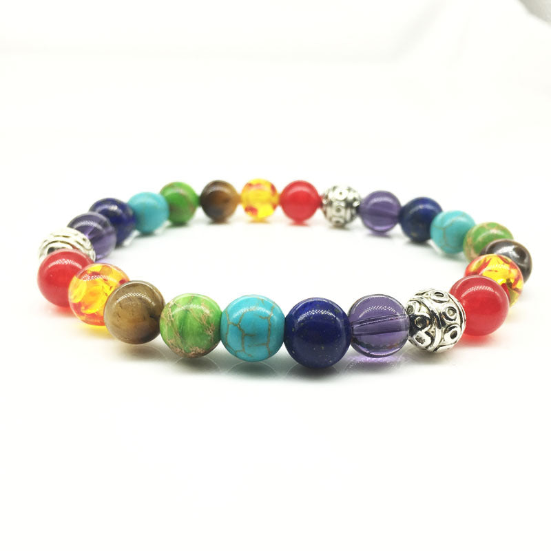 Multicolored beaded bracelet on a white background