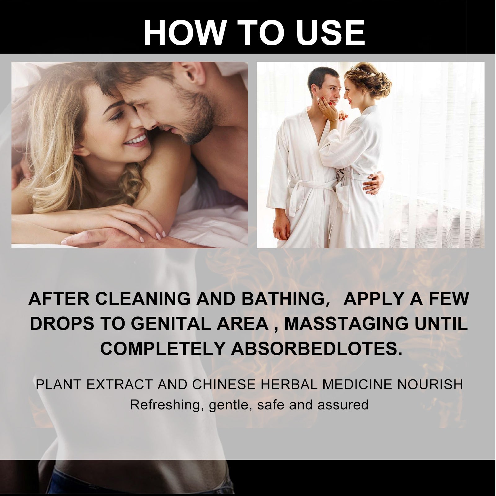 Instructions on how to use a product with images of a couple and text.
