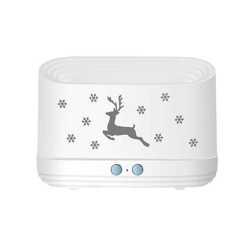 White electronic device with deer and snowflake design on a white background