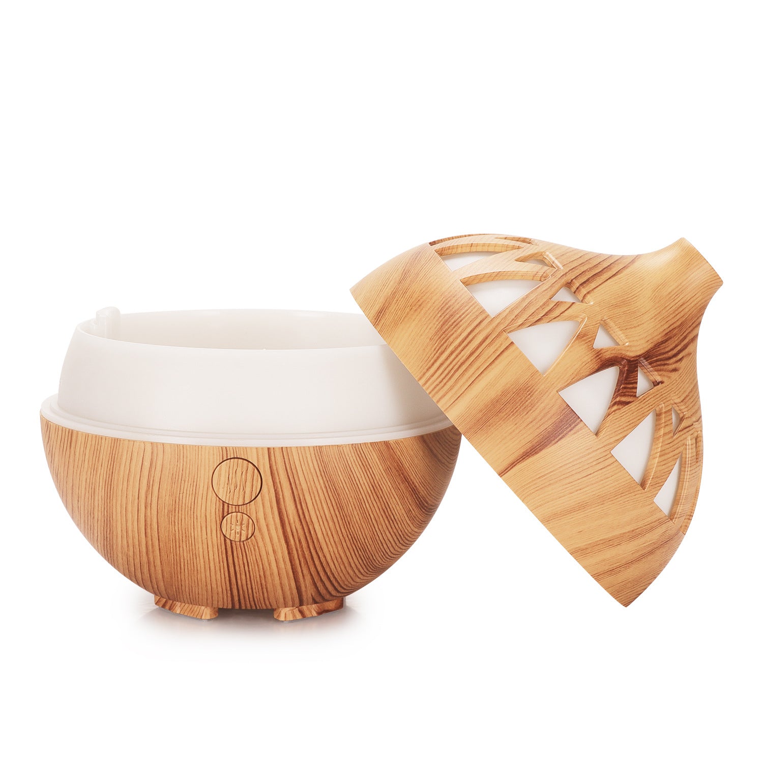Wooden and white container with a lid on a white background