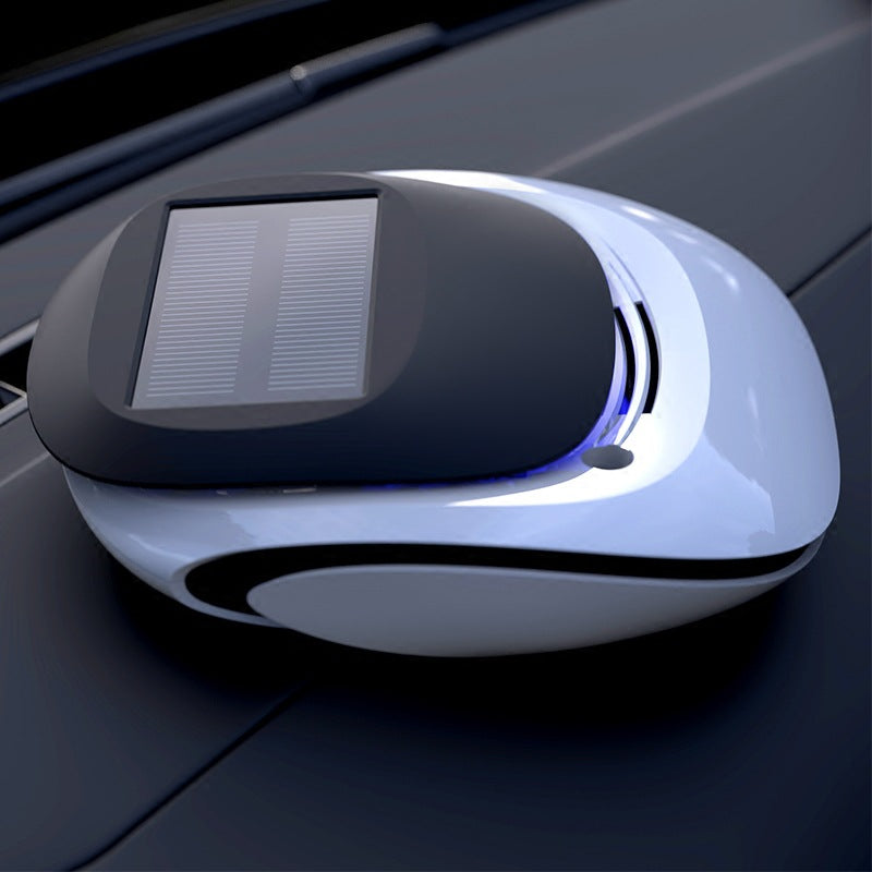 Car air freshener with solar panel on a car dashboard