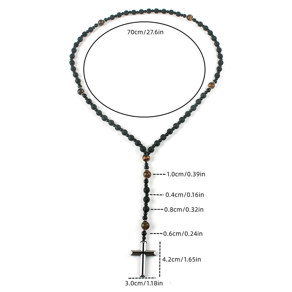 Beaded necklace with measurements on a white background