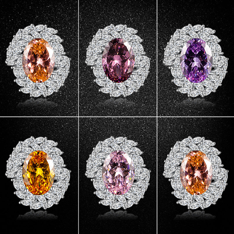Collage of six gemstone earrings with different colored gemstones on a black background.