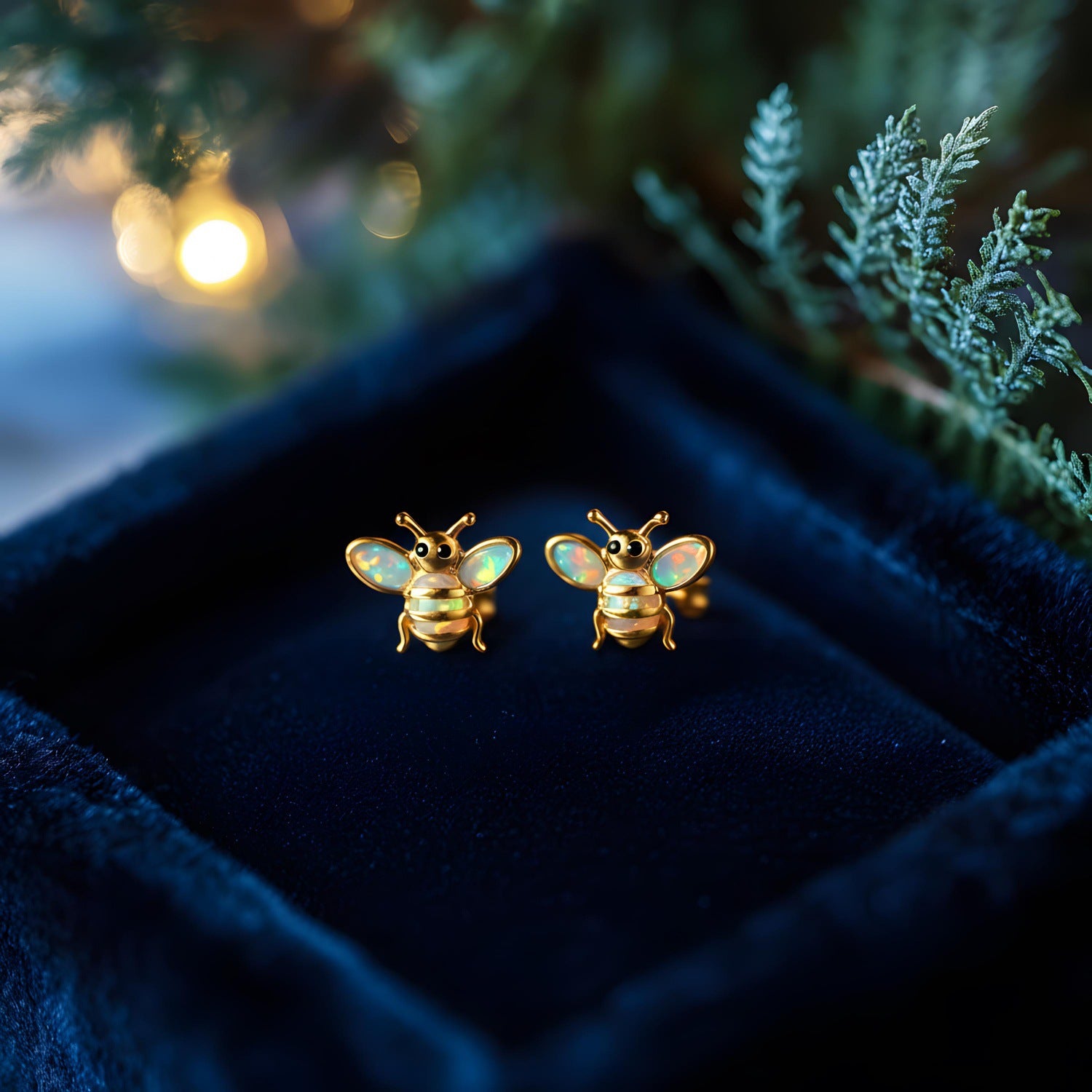 Animal Bee Stud Earrings With Semi-precious Stones And A Dripping-oil Design