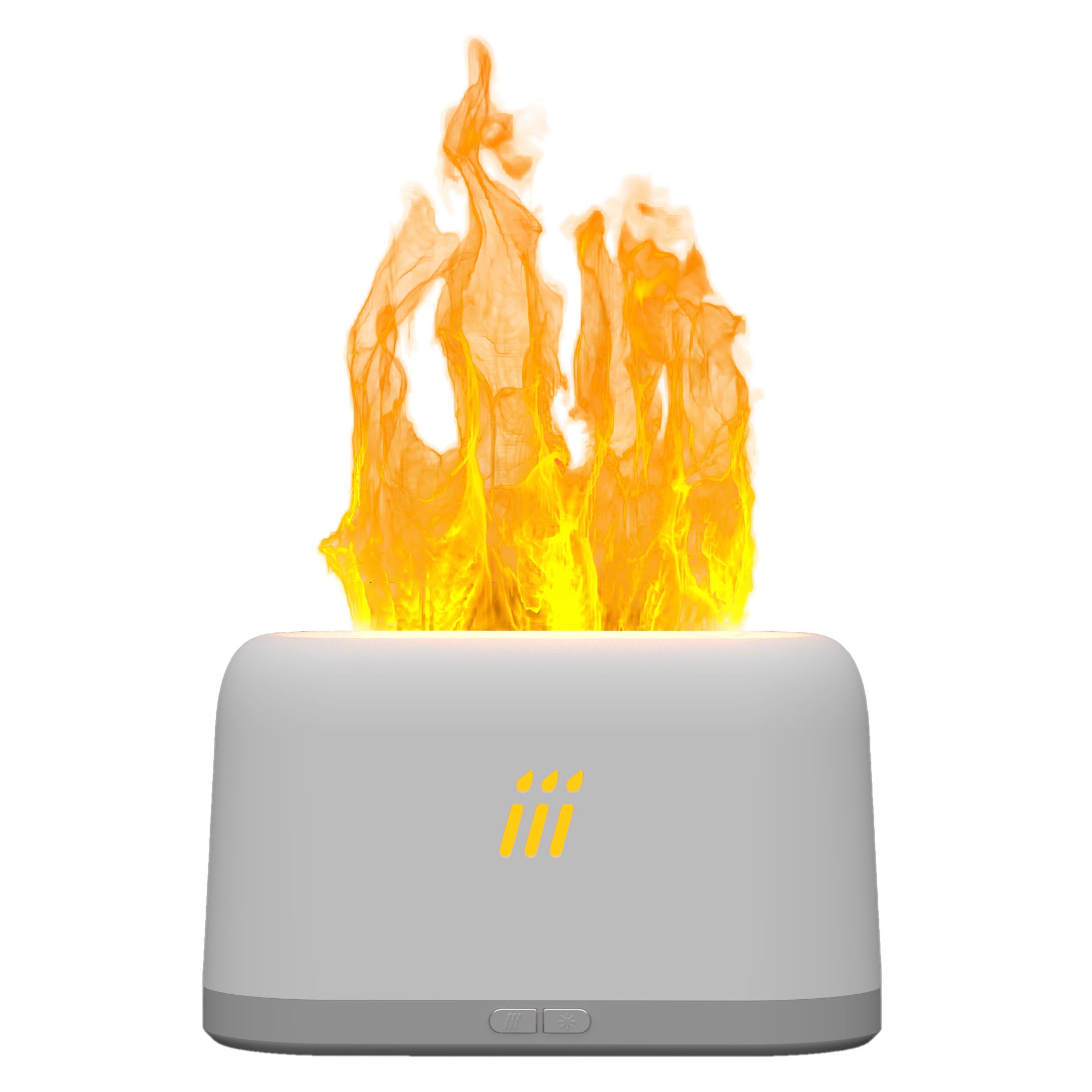 Flameless candle with flame effect on a white background