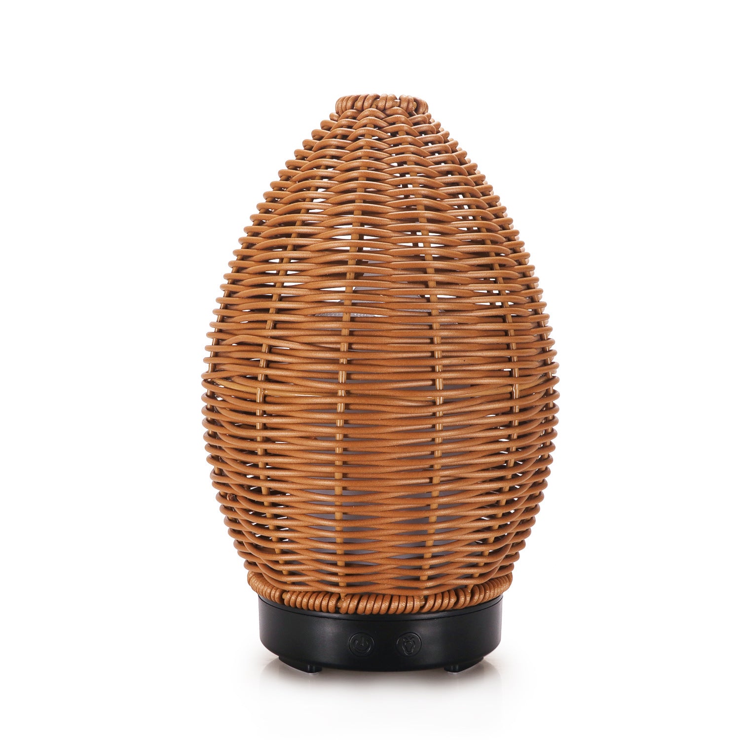Wicker vase with a black base on a white background