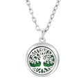 Silver necklace with a tree of life pendant on a white background