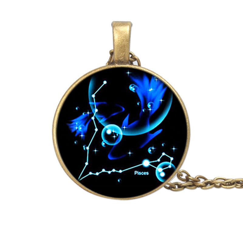 Pendant with Pisces zodiac sign design on a black background