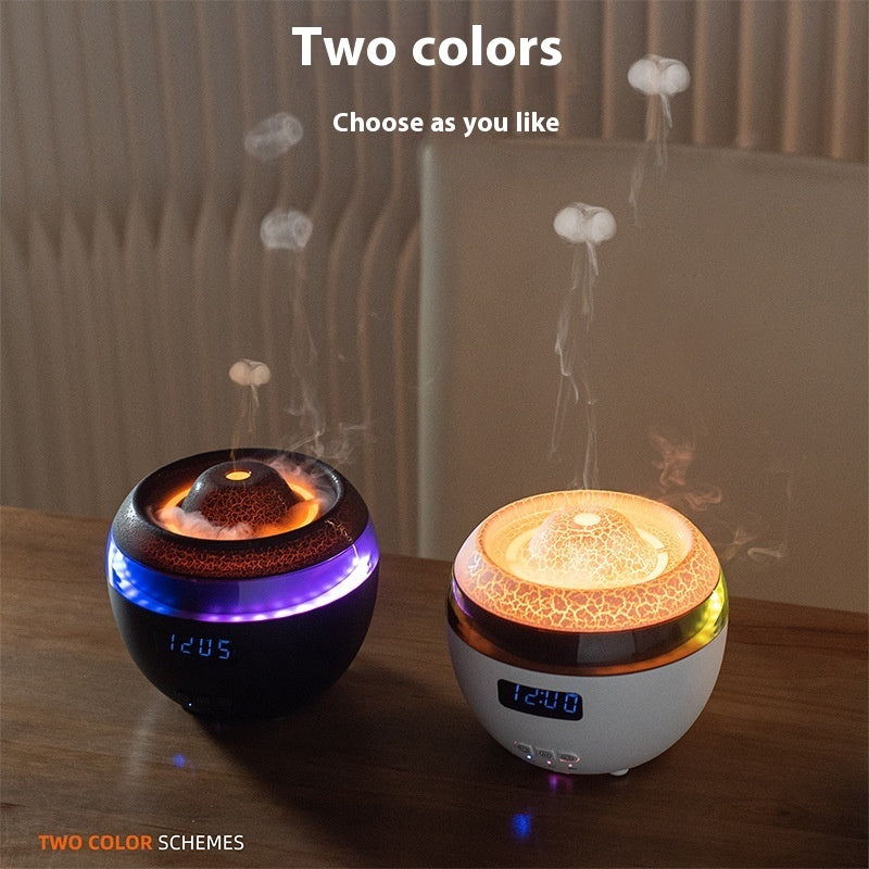 Two diffusers with different color schemes on a wooden surface.
