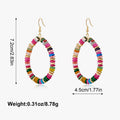 Colorful beaded earrings with measurements and weight on a white background